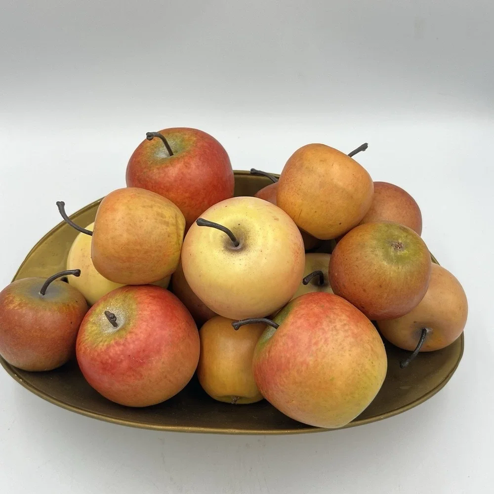Vintage Brass Footed Bowl w/ Faux Apples – Fall Farmhouse‎ Centerpiece